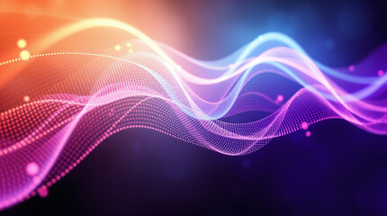 Cinematic digital image of a music wave rendered as a network of luminous data dots vibrant energetic atmosphere wallpaper background