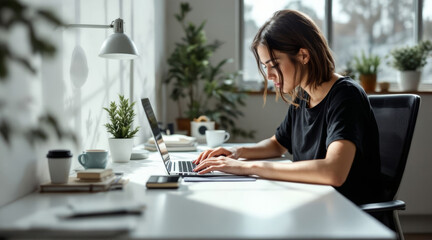 young girl working on laptop