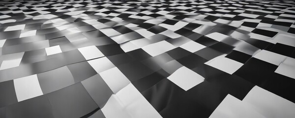 Squares with wavy edges on a chequered ground, visual interest, textured background, artistic effects