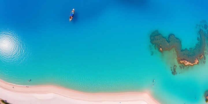 Aerial birds eye view of Prasonisi on Rhodes Island, Dodecanese, Greece with lagoon, sand beach, and clear blue water, aerial view, South Europe