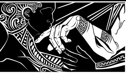 Fototapeta premium An antique hero pointing the way. Black and white minimalistic design. A versatile image that can be used in a variety of projects.