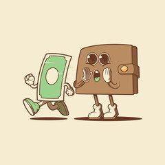 Wallet and Bill character vector illustration. Finance, money design concept.