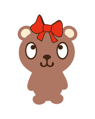 Cute teddy bear with head bow. Great design for any purpose. Hand drawn isolated vector illustration.