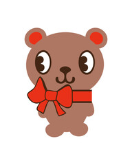 Romantic teddy bear with tie bow. Great design for any purpose. Hand drawn isolated vector illustration.
