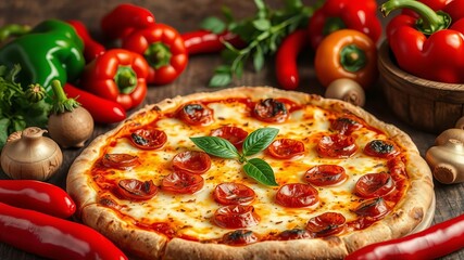 Assorted slices of pizza on vintage wooden boards banner, old, peppers