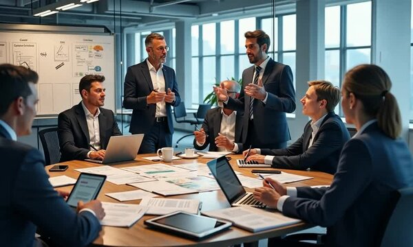 Group of business people and software developers working as a team in office
