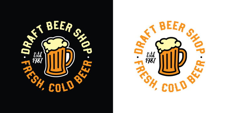 Original vector draft beer emblem in vintage style. T-shirt design.