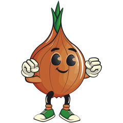 cute onion character be strong, cartoon vector illustration, work of hand drawn
