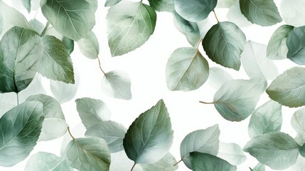 Delicate Green Leaves Arranged in a Beautiful Natural Pattern on a White Background for Nature Inspired Designs and Projects