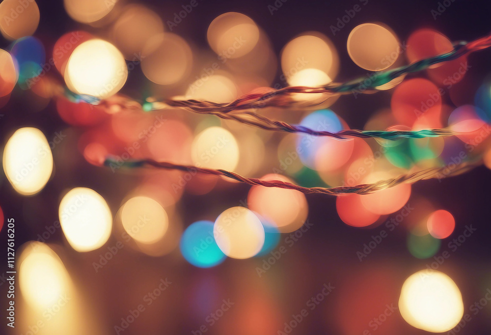 Poster party colorful bokeh and retro string lights in festive background