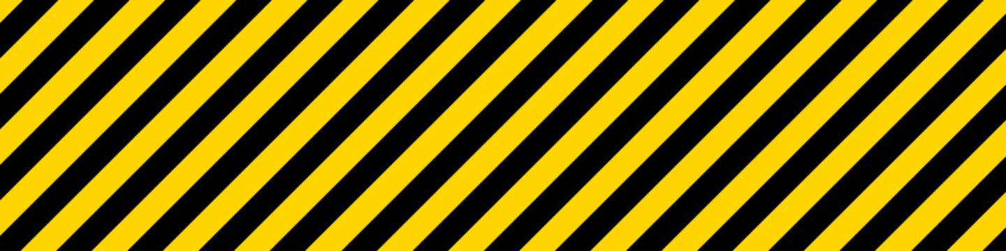 Abstract geometric striped texture. Warning yellow black diagonal stripes line. Stripe caution hazard, danger road sign symbol for road alert. Symbol of hazardous and radioactive substances. Vector	