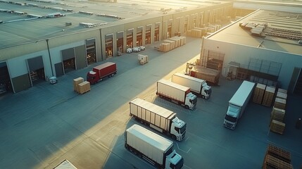 Aerial View Of Busy Warehouse Distribution Center