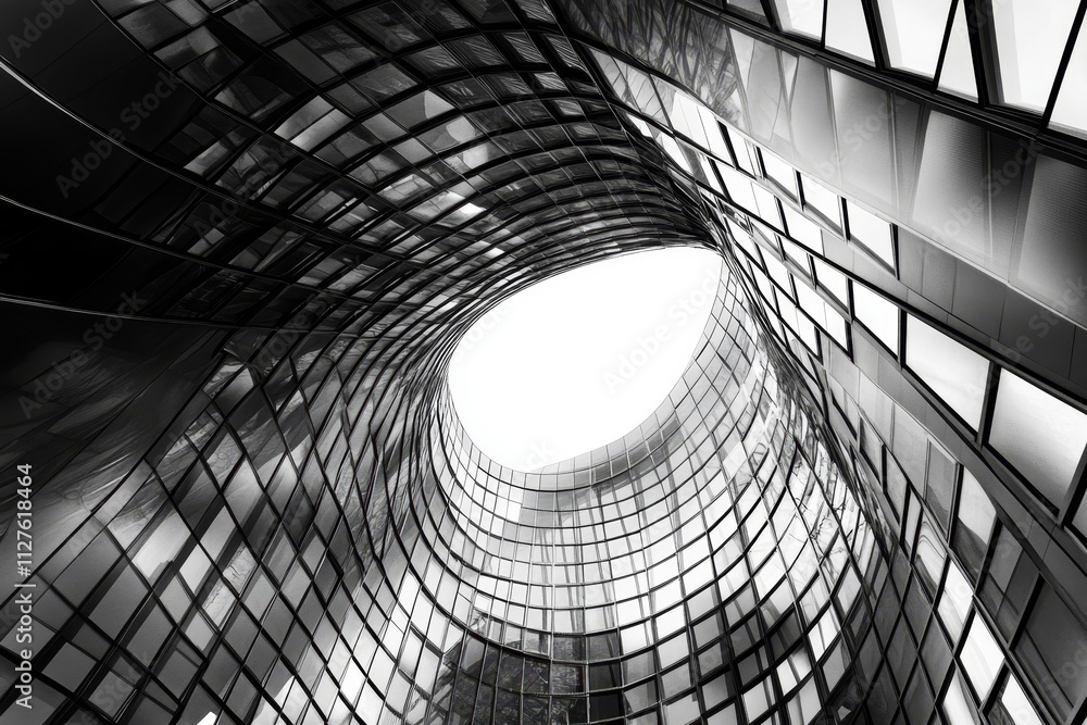 Poster exploring light and shape in abstract architecture inspired by technology and innovation