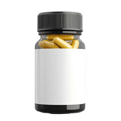 pill capsule bottle supplement yellow oil medicine fish vitamin white. Isolated capsule pill background bottle drug container prescription package hand gel woman mockup glass medical transparent.