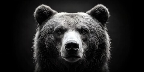 Fototapeta premium Muzzle of a bear illuminated against a dark nighttime background highlighting its fierce expression and intricate fur details
