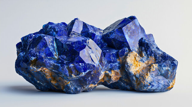 Azurite is a blue mineral, the ore of azurite in its natural unprocessed state on a white background. Azurite, from which copper carbonate is extracted, is found in oxidation zones.