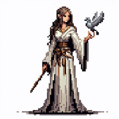 Pixel art mage with bird