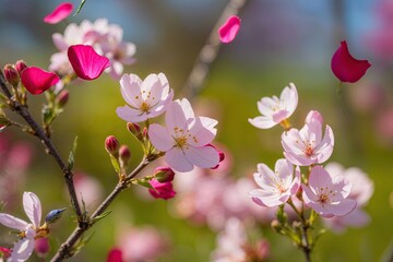 Delicate Flowers Dancing in Soft Spring Winds with Colorful Petals