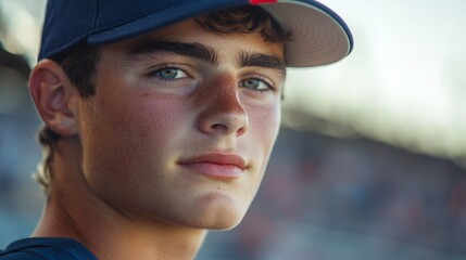 Freckled Teen Boy in Baseball Cap, Outdoors, Pensive Gaze