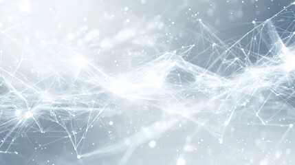 Obraz premium Glowing white plexus network structure with connecting lines hovering over a gray backdrop, symbolizing technology, science, and connectivity