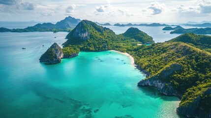 Fototapeta premium Aerial View of Tropical Island Paradise with Clear Blue Waters