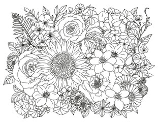 Coloring page for adults and children. Flower bouquets.
