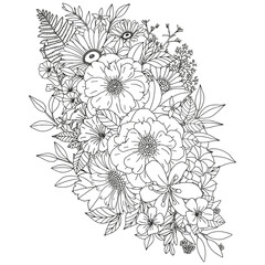 Coloring page for adults and children. Flower bouquets.