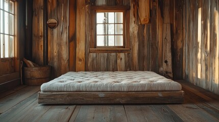 Cozy Minimalist Bedroom with Wooden Walls and Simple Mattress