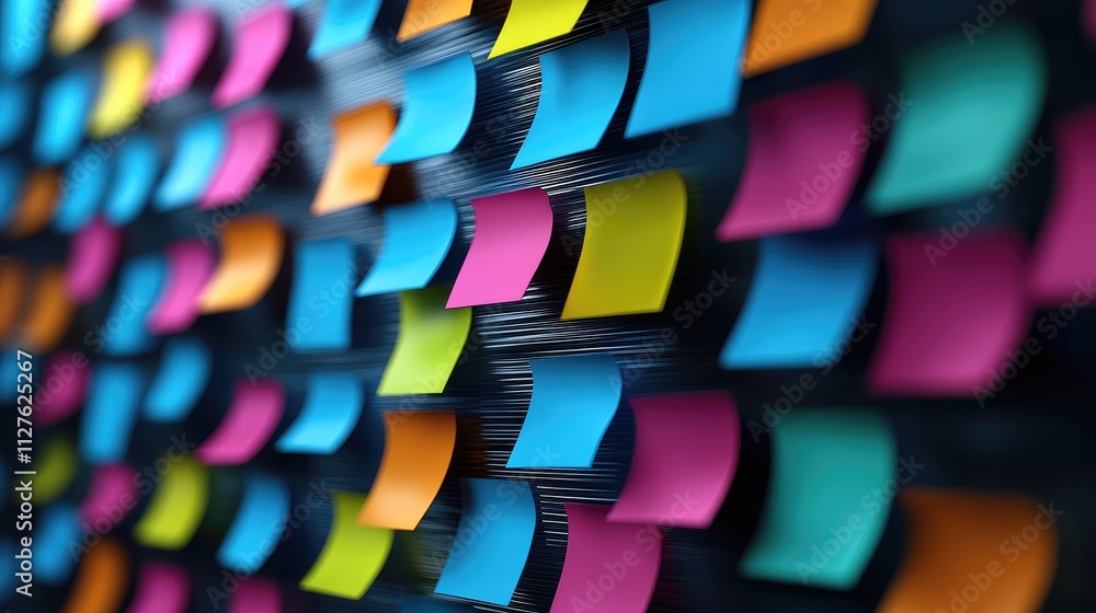 Poster creative brainstorming session with colorful sticky notes office space visual content collaborative 