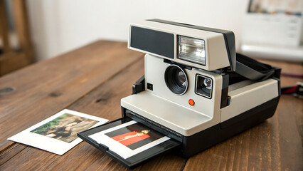 Classic Polaroid camera with instant photo slot