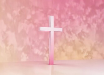 Naklejka premium Soft pale yellow to pink gradient background with white cross design, serenity, symbol, abstract, religion