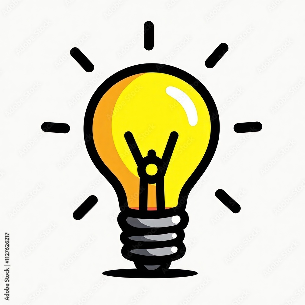 Poster simple cartoon light bulb glows yellow. idea concept. good for education tech design themes. ideal f
