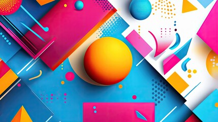 Obraz premium Vibrant Abstract Geometric Composition: A Symphony of Shapes and Colors