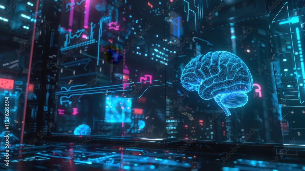 Poster digital brain interface futuristic technology network