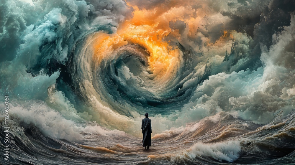 Poster this powerful image captures a surreal moment of extreme emotion amid swirling colors and patterns. 
