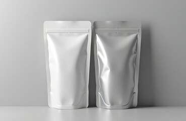 Blank stand up pouches with ziplock. Gray background. Product mockups for design templates. Creative design options. Realistic rendering. Packaging templates. Food beverage products. Modern