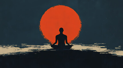 Mindful serenity silhouette of person in peaceful meditation pose radiating inner calm and spiritual balance minimalist illustration. Serenity. Illustration