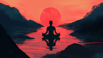 Mindful serenity silhouette of person in peaceful meditation pose radiating inner calm and spiritual balance minimalist illustration. Serenity. Illustration