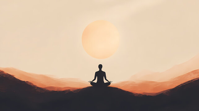 Mindful serenity silhouette of person in peaceful meditation pose radiating inner calm and spiritual balance minimalist illustration. Serenity. Illustration