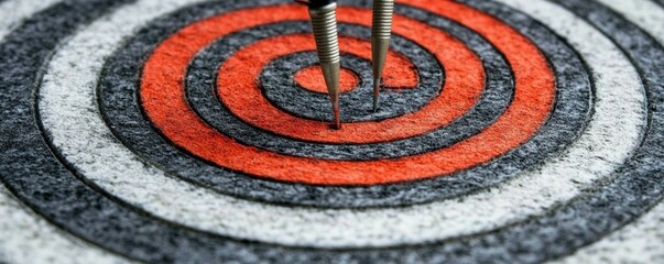 A dartboard with darts just missing the bullseye, symbolizing calculated business risks, precision and risk, trial and error in business