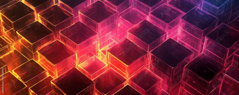 Aufkleber abstract glowing cubes in grid pattern, data storage, tech innovation backdrop