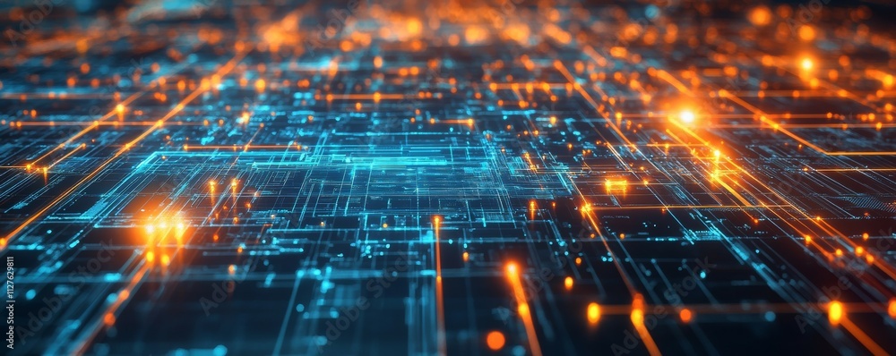 Poster abstract digital shield over network nodes with glitch effect, symbolizing protection against cybers