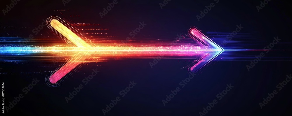 Poster abstract glowing arrow with color gradient, symbolizing dynamic direction and innovation