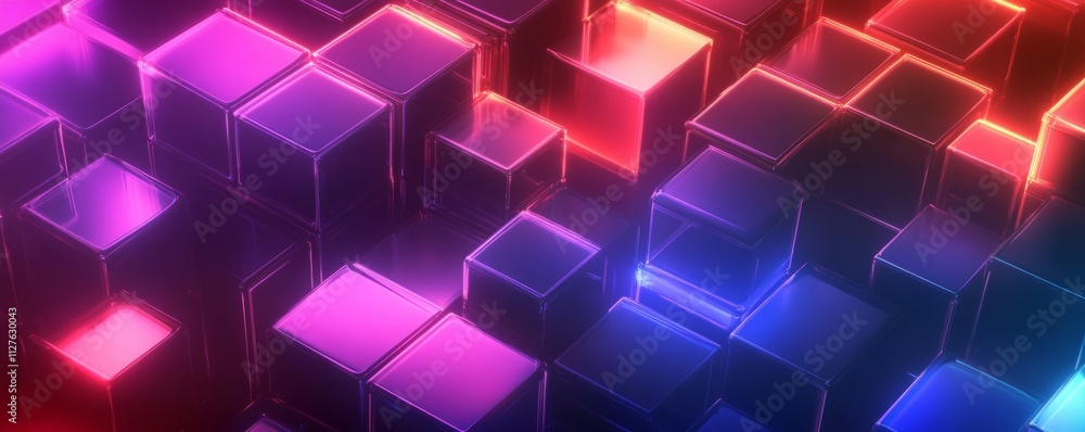 Poster abstract glowing cubes in grid pattern, data storage, tech innovation backdrop