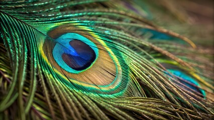 Naklejka premium Detailed Close Up of Vibrant Peacock Feather