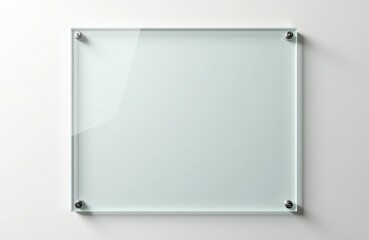 Empty glass frame mounted on white wall. Modern, minimalist design. Versatile display for announcements signage. Clean, simple style ideal for commercial residential interiors. Suitable for wide