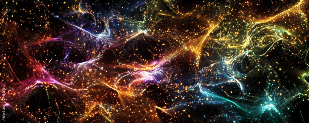 Poster abstract patterns of optical fibers, text designing connectivity with elegance