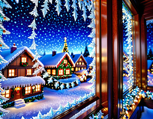 A cozy winter night: a view from a warm room