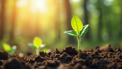 Sunrise Sapling: A tiny sprout emerges from rich soil, bathed in the golden light of a rising sun, symbolizing new growth, hope, and the promise of a brighter future.