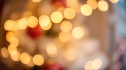 Fototapeta premium Golden bokeh lights create a warm and cozy ambiance, evoking a festive holiday atmosphere. The blurred background is versatile for seasonal designs, evoking a sense of joy and celebration. 
